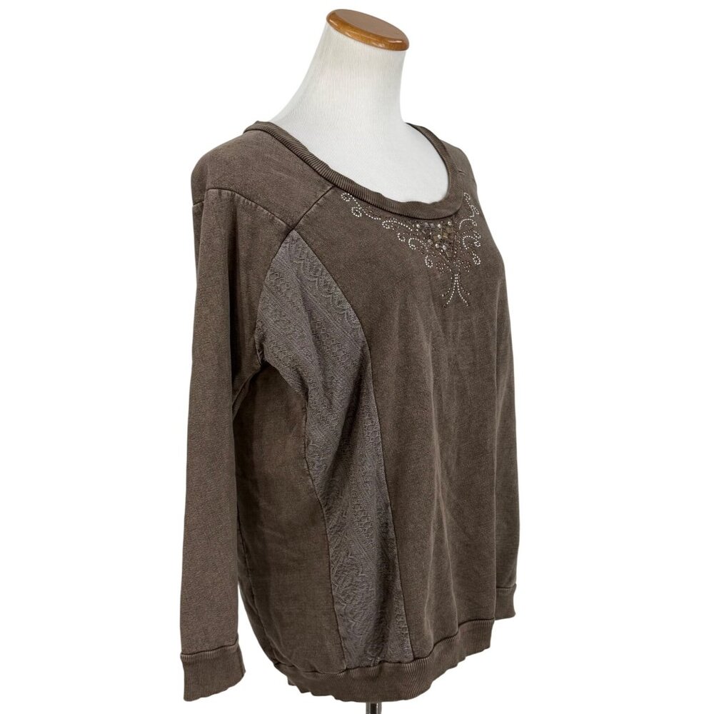 Vtg 90s NWT B.L.E.U. Studded Lace Trim Sweatshirt | Y2K Grandmacore Boho Grunge - Picture 6 of 16